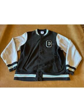VTG Champion Varsity Letter Jacket Reverse Weave (Adult Large) Black/Light Blue